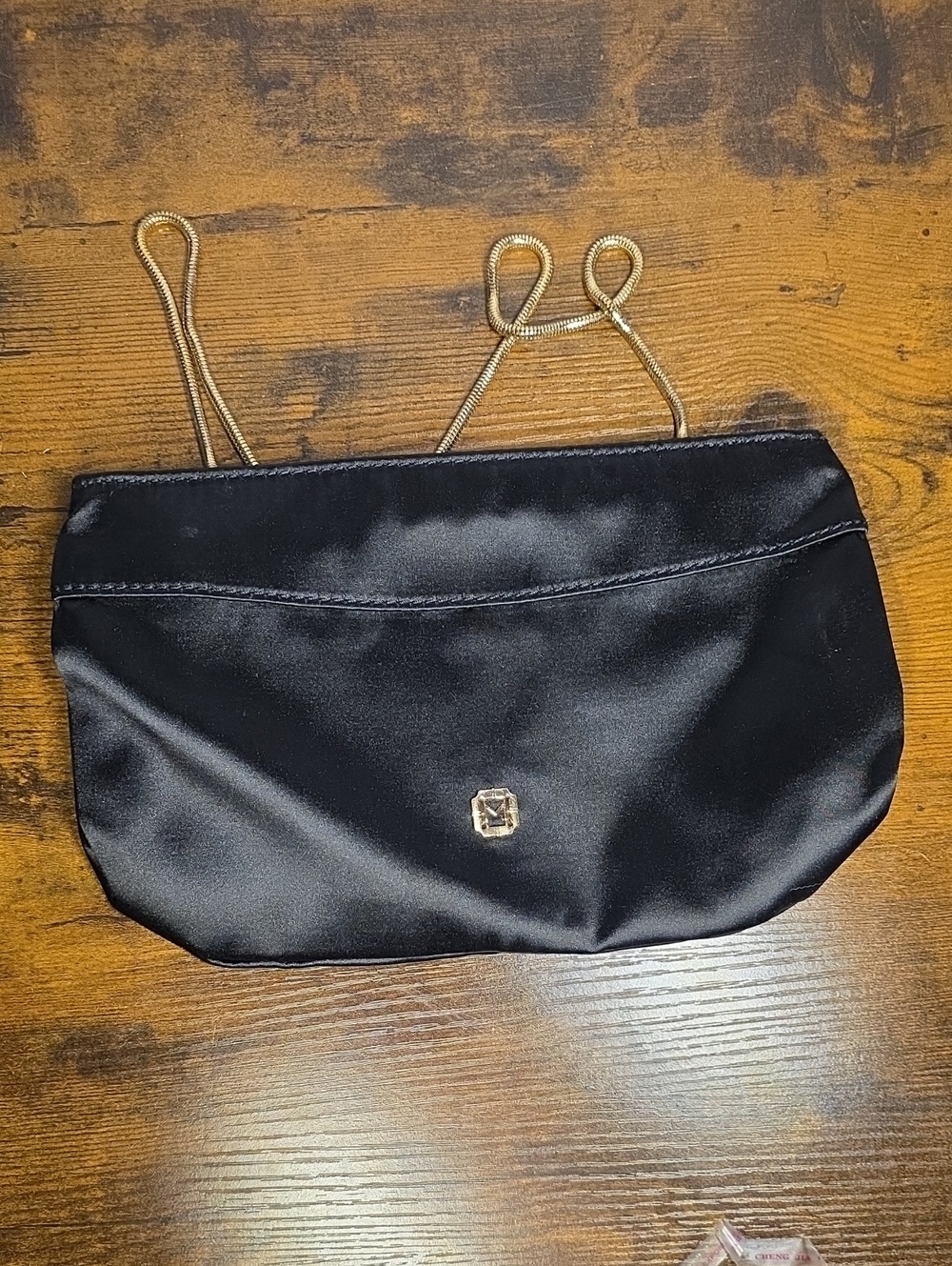 Black Satin Monet Evening Clutch with Gold Chain